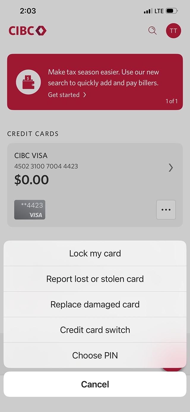 Demo screen 4: Manage My Card page for a card. A pulsing animation highlights the "Choose PIN" button on a list of actions.