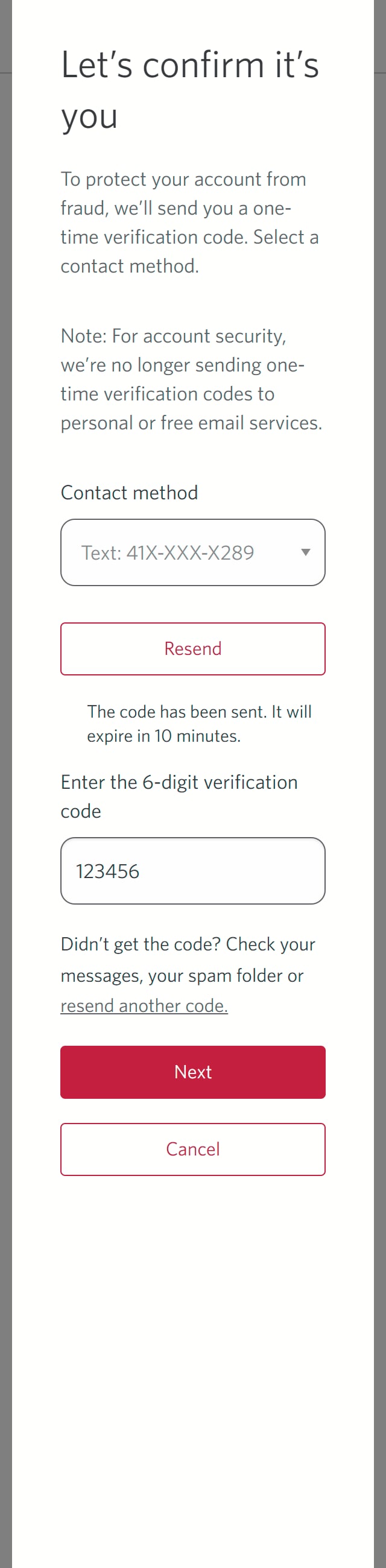 Demo screen 8: Dialog overlay with a form to confirm identity. A pulsing animation highlights the "Next" button.
