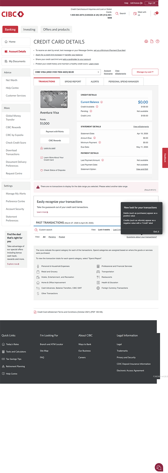 Demo screen 17: Credit Card Details page. A pulsing animation highlights the "Credit Available" value in the "Credit Details" section of the "Transactions" tab.