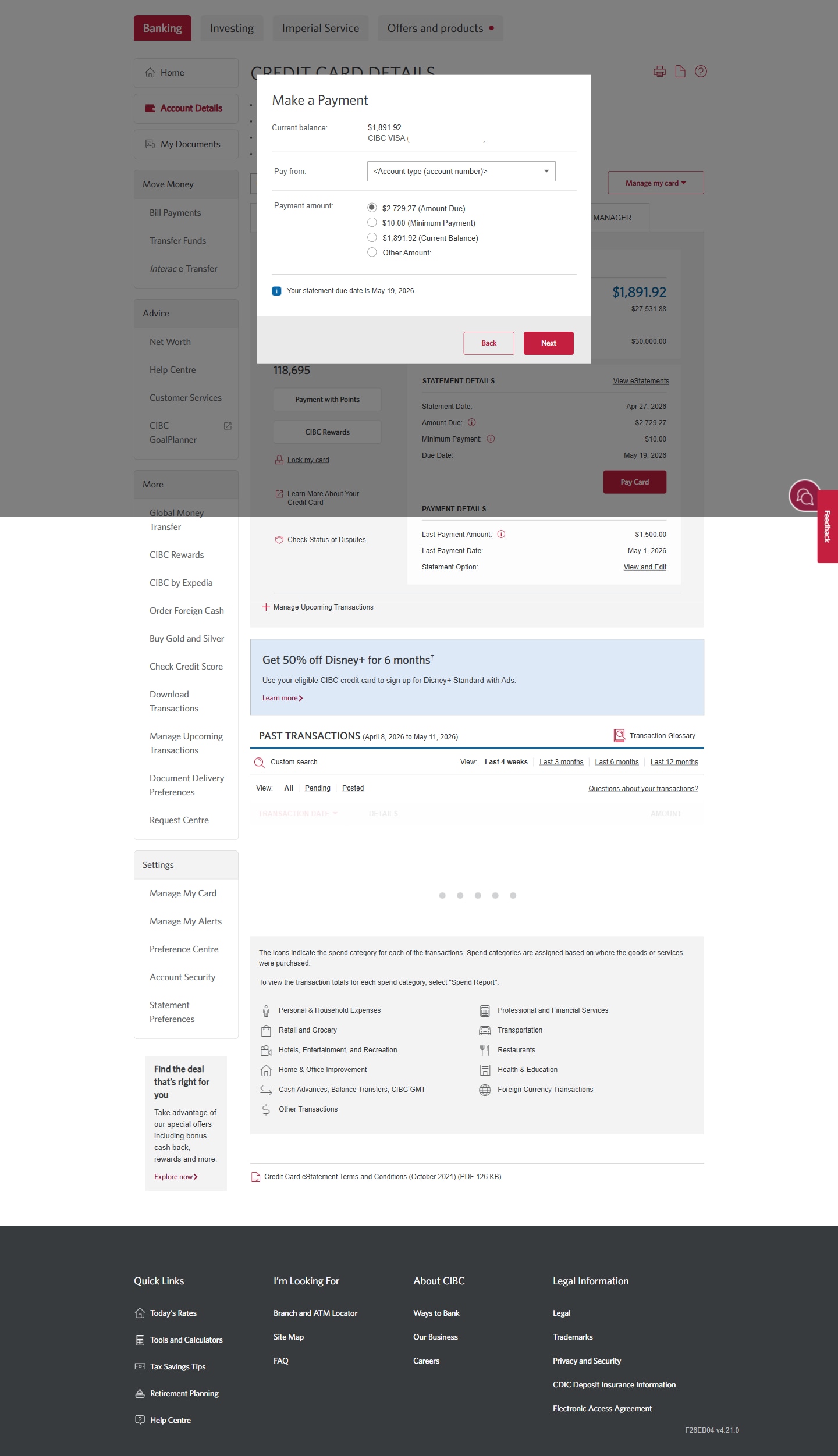 Demo screen 3: CIBC Online banking homepage, make a payment modal. A pulsing animation highlights the "Pay from" dropdown menu.