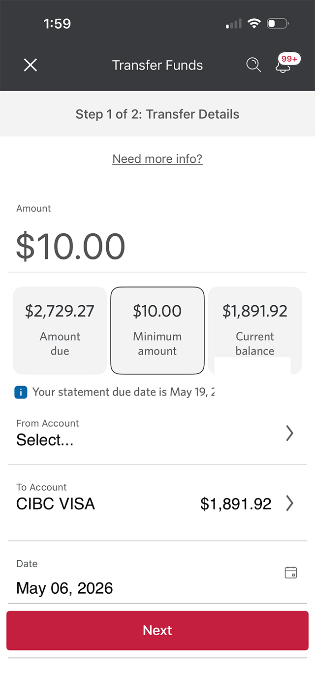 Demo screen 4: CIBC Mobile Banking App transfer funds. A pulsing animation highlights the "From account" button.
