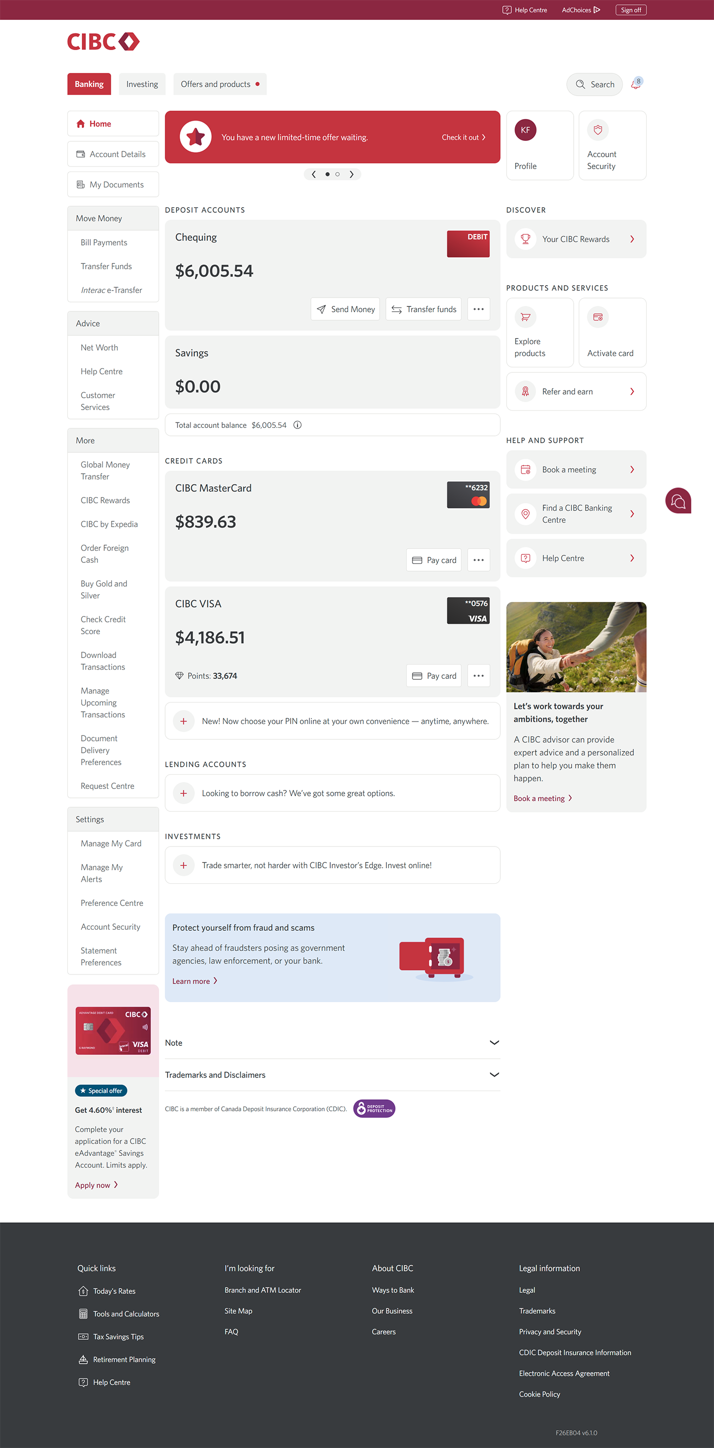 Demo screen 12: CIBC Online Banking homepage. A pulsing animation highlights the "CIBC Mastercard®" account button.