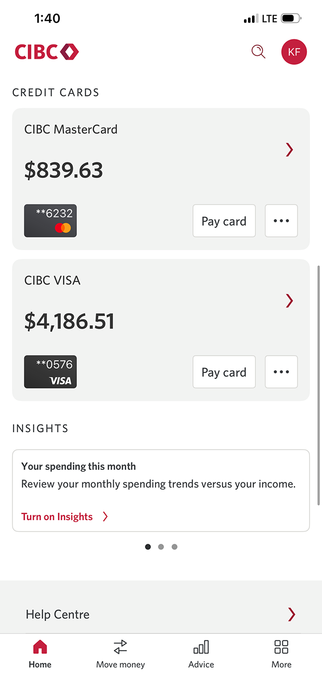 Demo screen 15: CIBC Mobile App homepage. A pulsing animation highlights the "CIBC Mastercard®" account button.