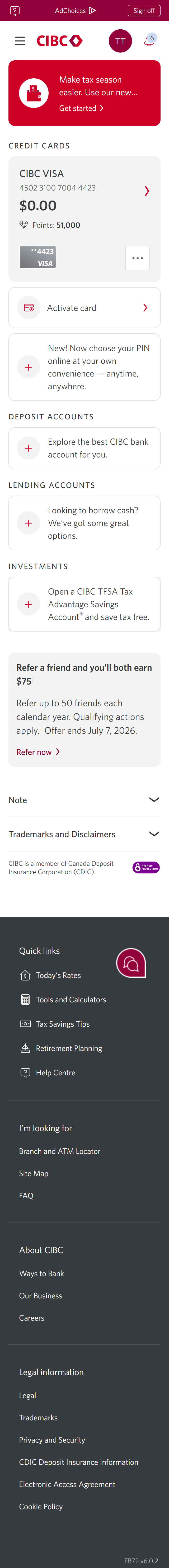 Demo screen 2: CIBC Online Banking homepage. A pulsing animation highlights the "More options" menu.