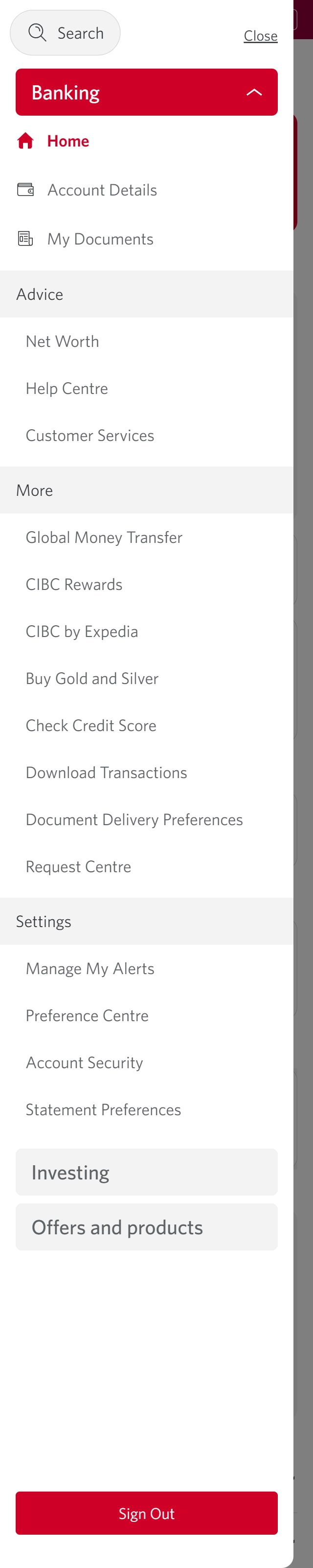 Demo screen 3: CIBC Online Banking homepage. A pulsing animation highlights the "CIBC Rewards" button.