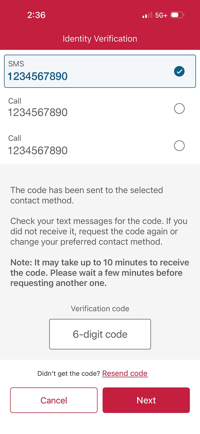 Demo screen 6: Identity verification page. A pulsing animation highlights the "Next" button.
