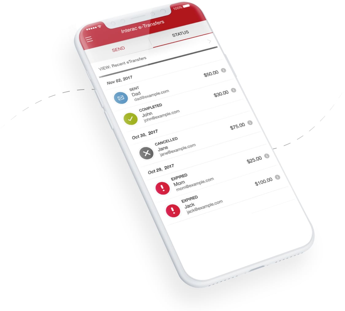 Interac e-Transfer screen on the CIBC app