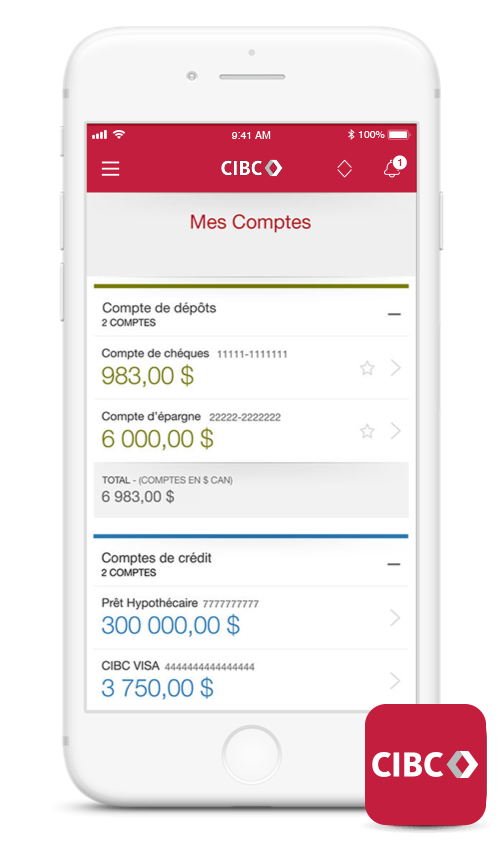 L’Application Services bancaires mobiles s’affiche sur un appareil mobile