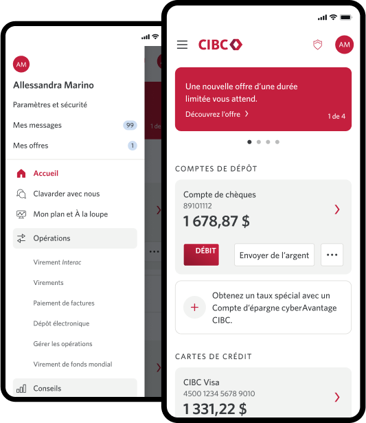 Smartphone with CIBC account details displaying