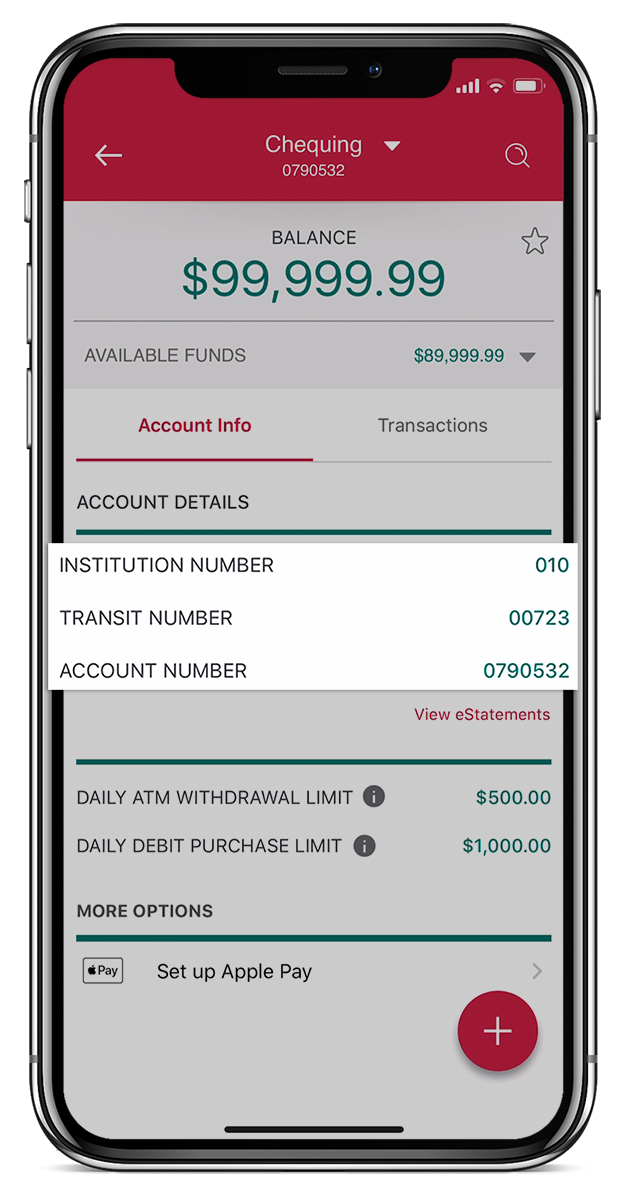 Smartphone showing how to get your direct deposit information on your mobile device