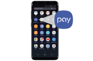 Samsung phone home screen featuring the Samsung Pay icon