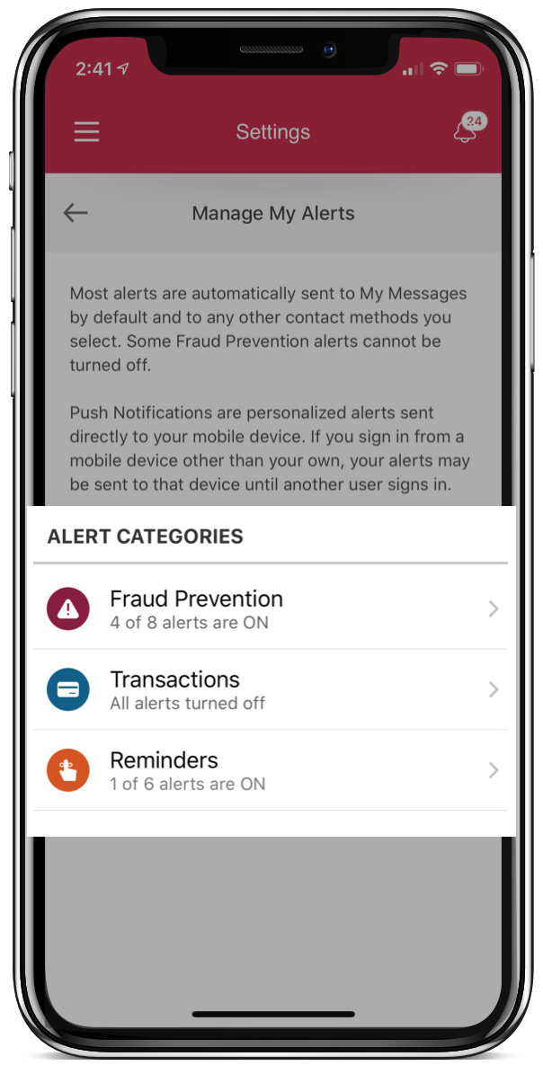  Smartphone showing how to set up CIBC alerts on your mobile device.