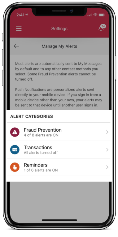  Smartphone showing how to set up CIBC alerts on your mobile device.