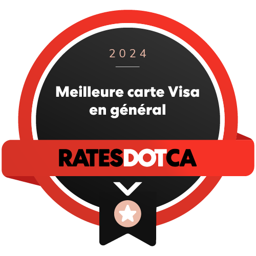 Logo du prix Rates.ca 2024 de la meilleure carte Visa en général.