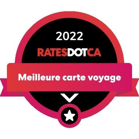 Logo du prix Rates.ca de la meilleure carte voyage 2022.
