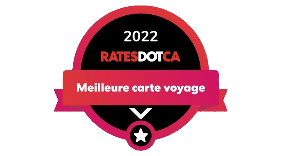Logo du prix Rates.ca Meilleure carte de voyage en général en 2024.