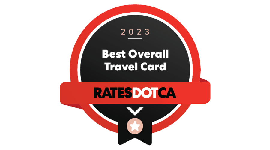 Rates.ca Best Overall Travel Credit Card 2023 logo.
