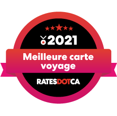 Logo du prix Rates.ca de la meilleure carte voyage 2021.