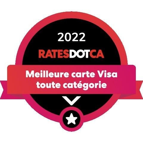 Logo du prix Rates.ca de la meilleure carte Visa toute catégorie 2022.