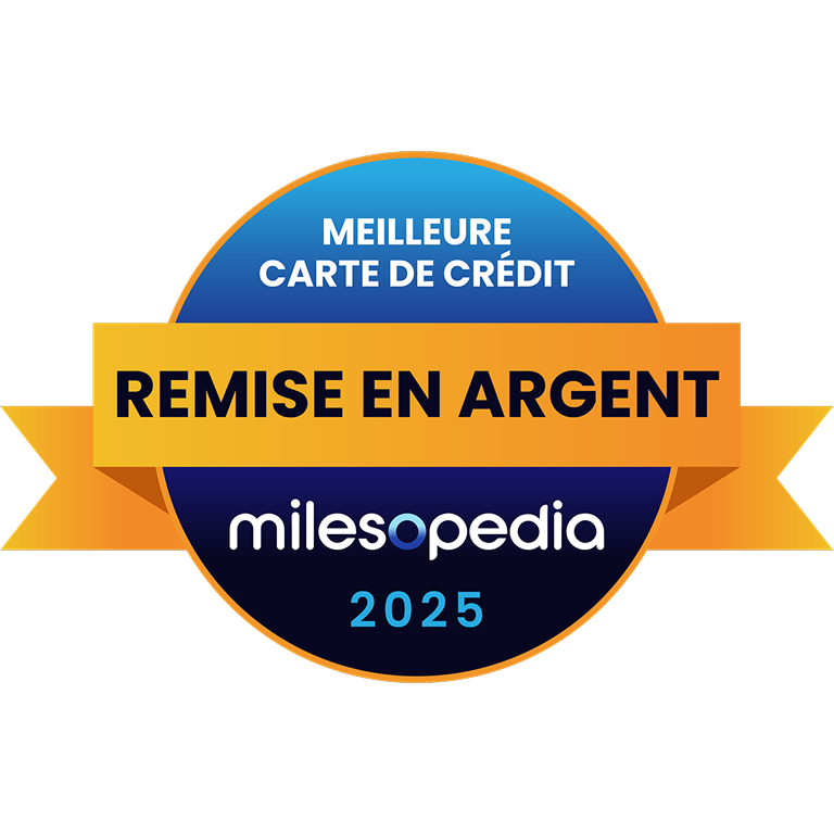 Logo du prix Milesopedia 2025 de la meilleure carte de crédit avec remise en argent.