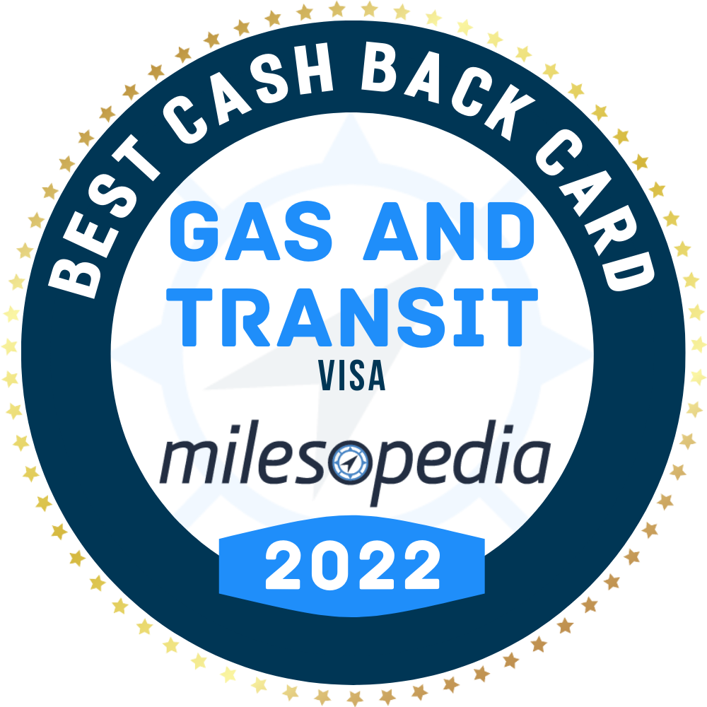 Best Cash Back Card Gas and Transit 2022 Milesopedia award logo.