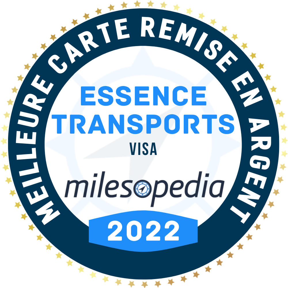 Logo du prix Milesopedia de la Meilleure carte remise en argent 2022 dans la catégorie Essence et transports.