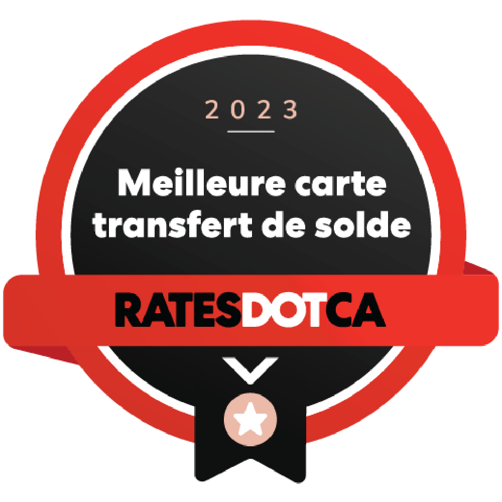 Logo du prix Rates.ca de la meilleure carte pour virement de solde en 2023.