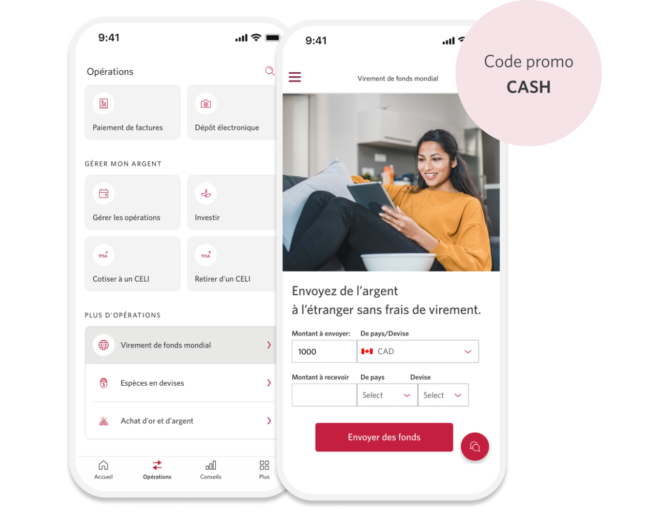 Screenshots of CIBC mobile app showing the Move Money section that leads to Global Money Transfer. 