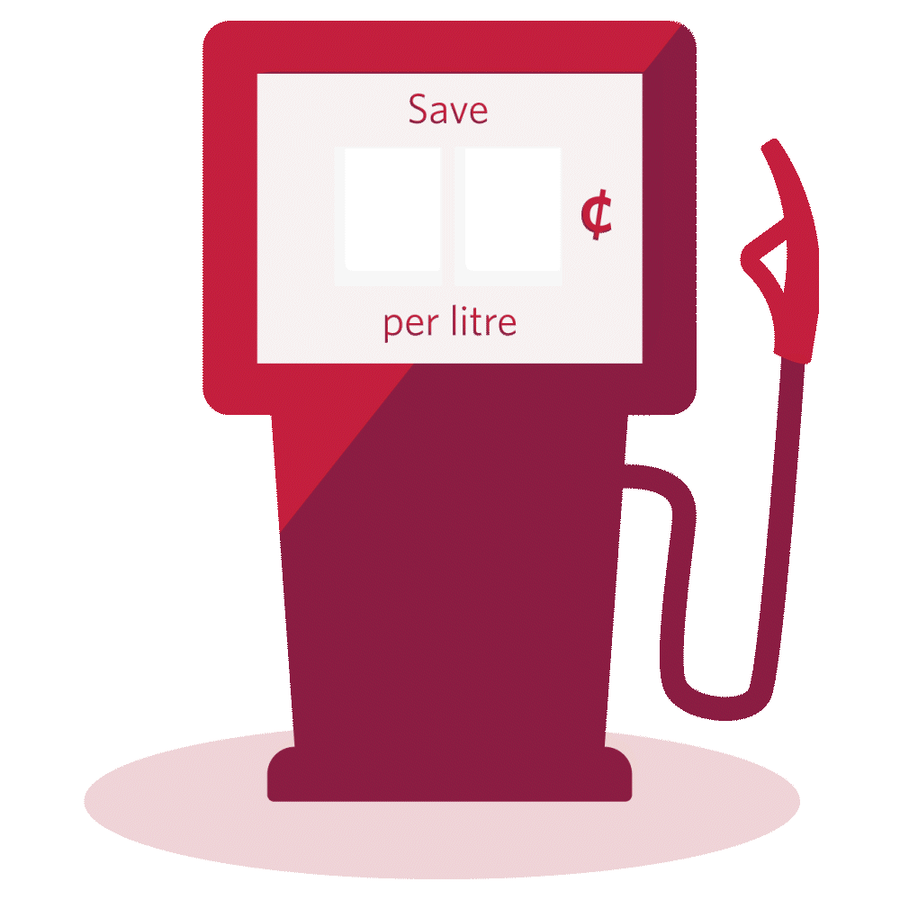 Gas pump showing savings of 25 cents per litre.