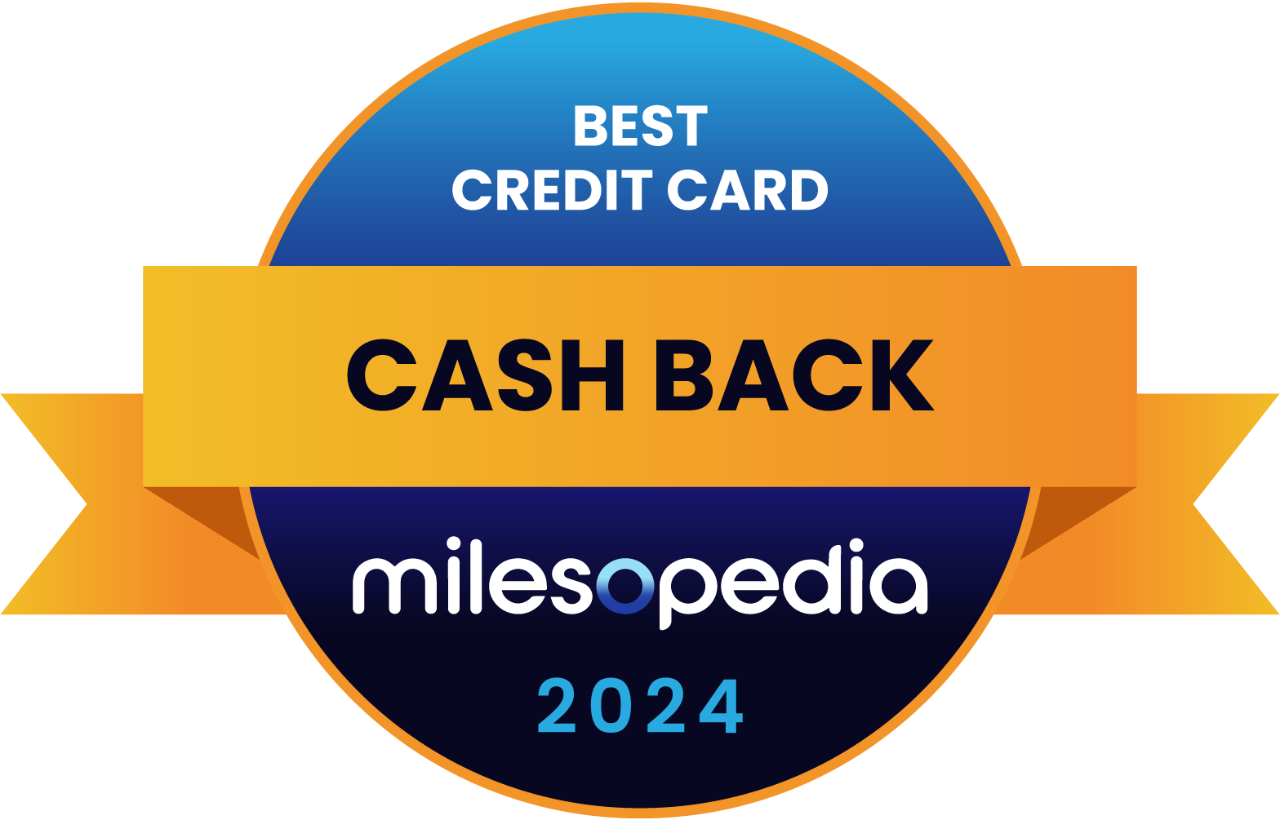  Best 2024 cash back credit card by Milesopedia award logo.