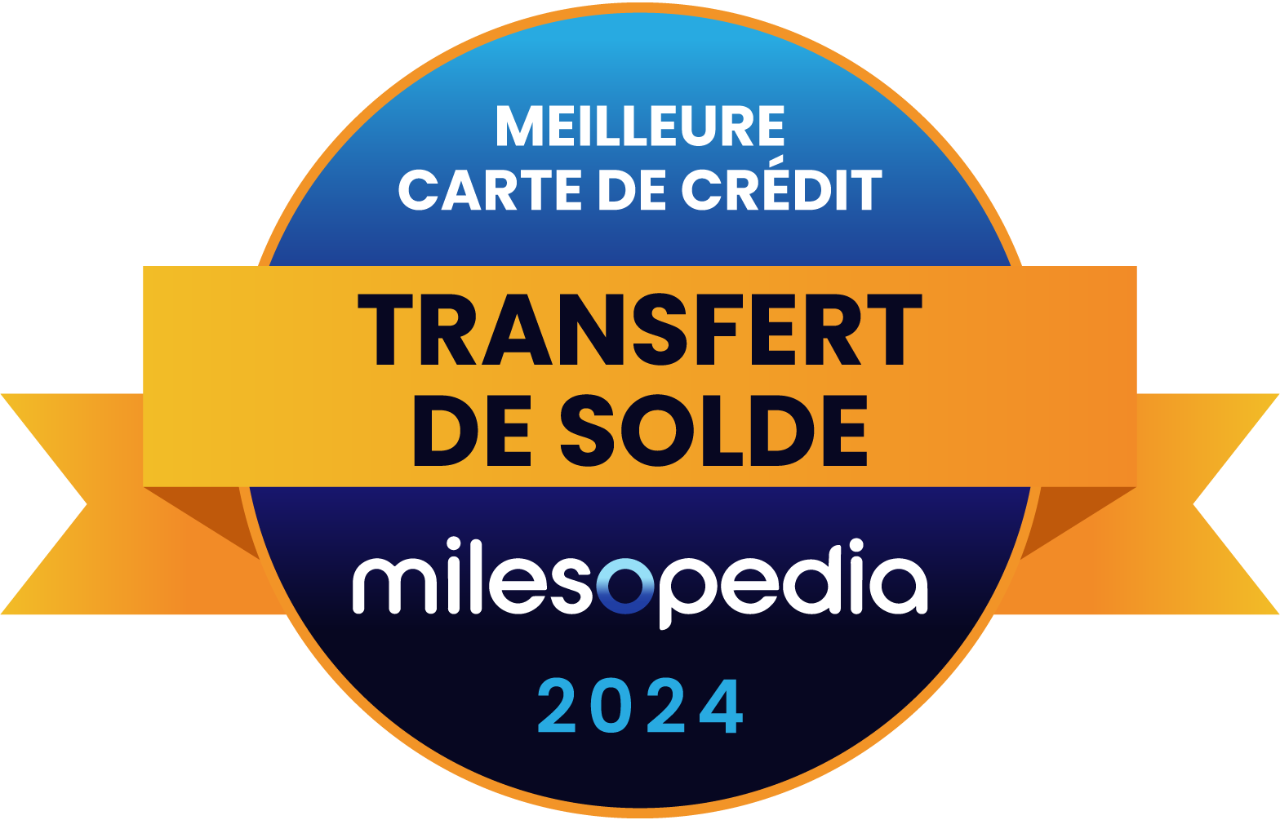  Logo du prix Milesopedia 2024 de la meilleure carte de crédit transfert de solde.