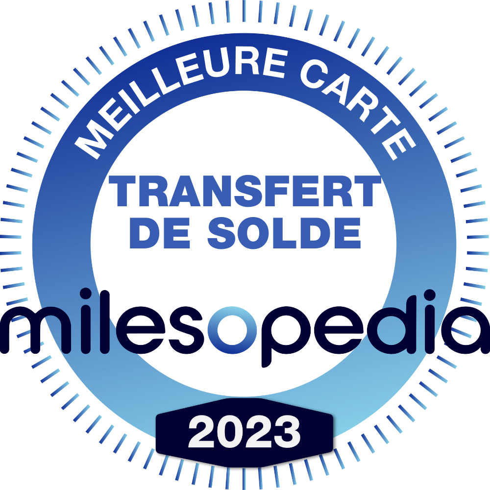  Logo du prix Milesopedia 2023 de la meilleure carte transfert de solde.