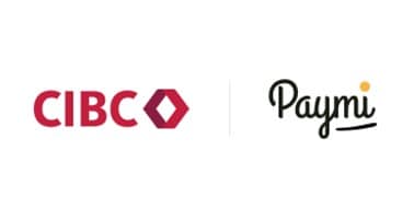 Logo de la Banque CIBC avec une flèche pointant vers le logo Paymi.