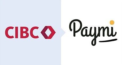 Logo de la Banque CIBC avec une flèche pointant vers le logo Paymi.