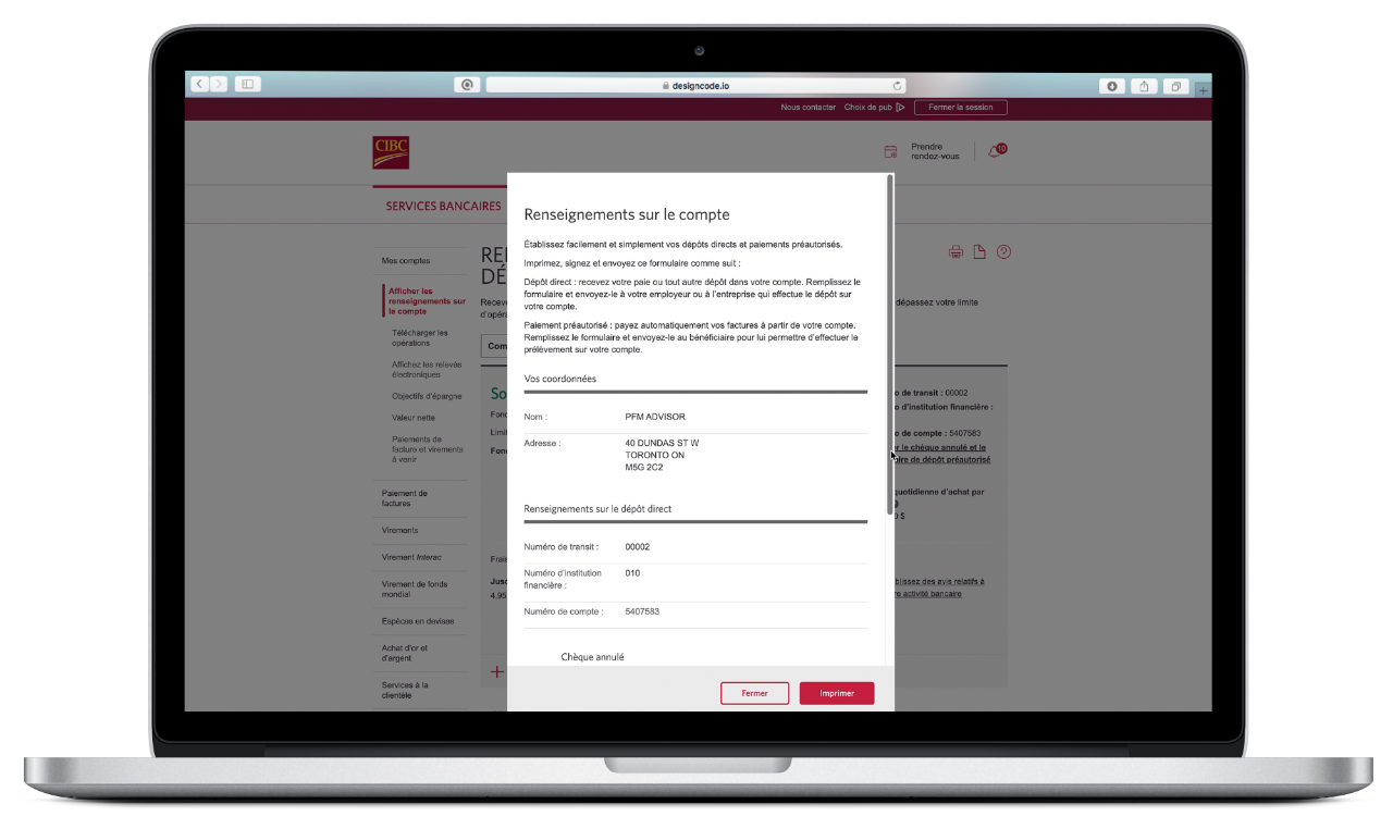 Dépôt direct Banque CIBC
