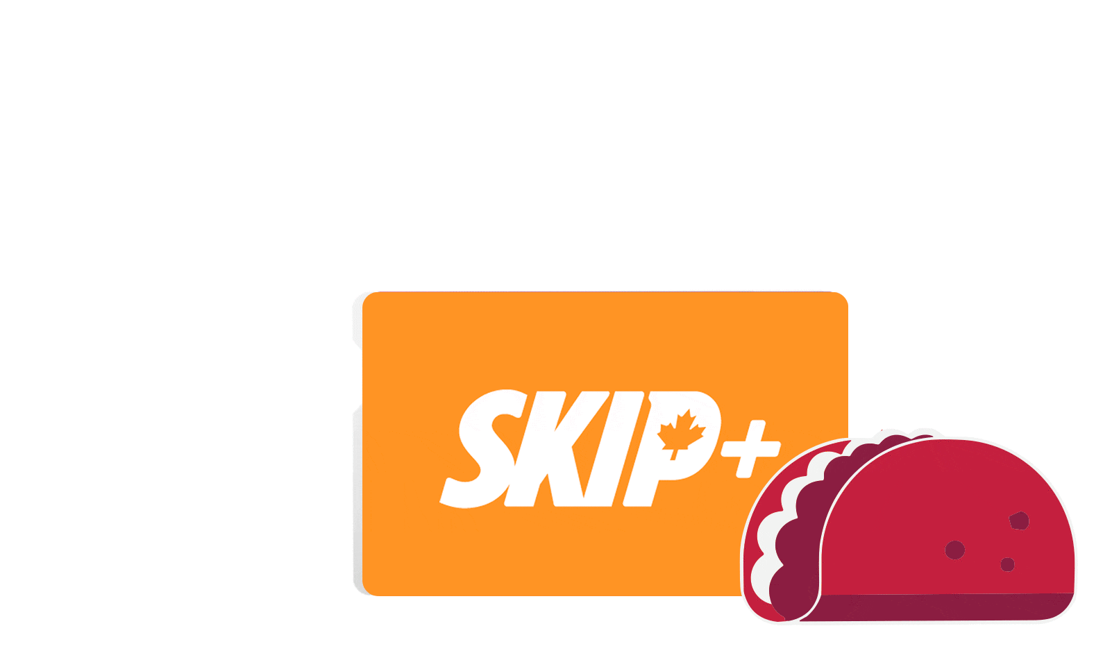 Une carte CIBC Adapta Mastercard avec une carte Skip et un plat à emporter.