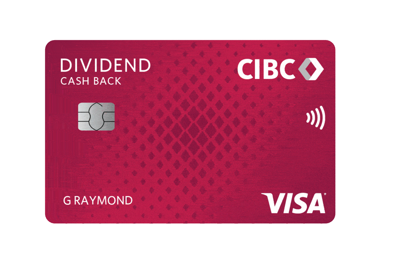 A CIBC Dividend Visa Card changing into a Skip Gift Card.