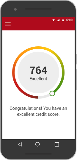 Smartphone displays a credit score.