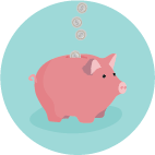 Coins falling into a piggy bank