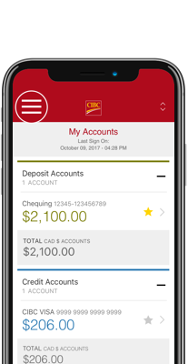 My Accounts page with the menu icon selected