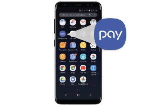 L’écran d’accueil d’un téléphone Samsung où figure l'icône de Samsung Pay