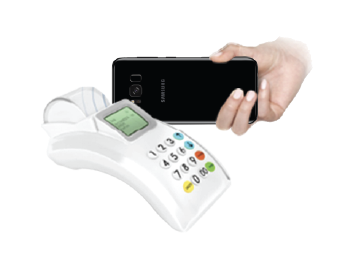 Samsung phone hovering over card reader