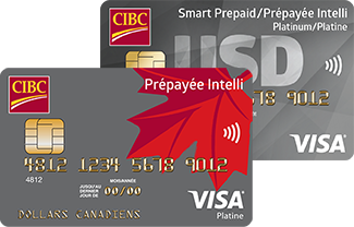 Une carte prépayée Intelli CIBC Visa et une carte prépayée de voyage Intelli CIBC Visa en dollars américains