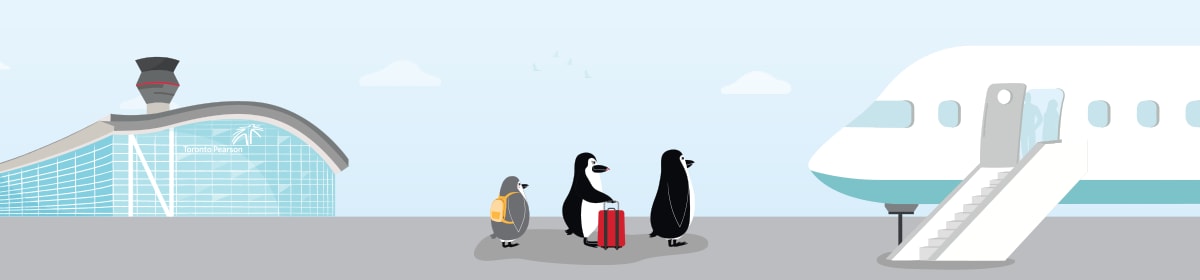 Percy Penguin and family boarding a plane