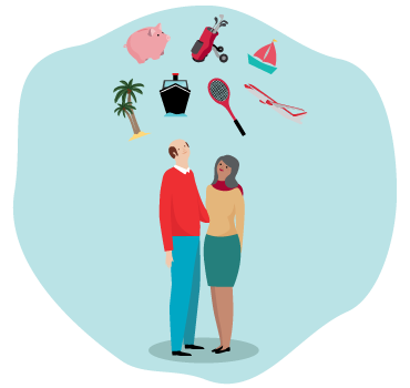 Un homme et une femme regardent vers le haut et pensent aux objectifs de retraite qu’ils devront planifier