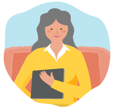 Une femme tient une tablette
