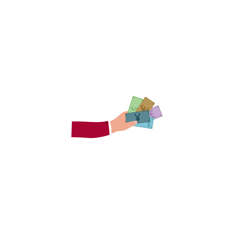 Hand with foreign cash