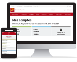 Téléphone intelligent and ordinateur affichant les Services bancaires mobiles et les Services bancaires en direct