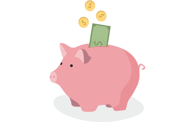 Illustration. Cash going into a piggy bank.