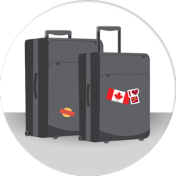 Illustration of luggage with Canadian flag and I love CIBC sticker
